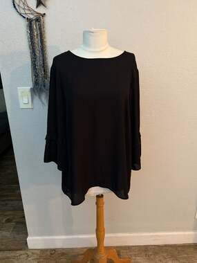 Dr2 Black Ruffle Sleeve Flowy Tunic Blouse XL